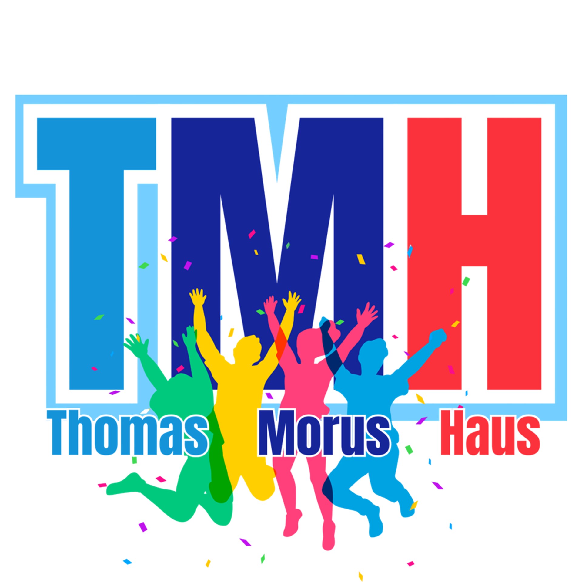 Buntes Logo des Thomas-Morus-Hauses Düren mit tanzenden Silhouetten und den Initialen TMH.